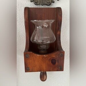 Vintage Grandma Core  Wooden Wall Sconce with Glass Shade
